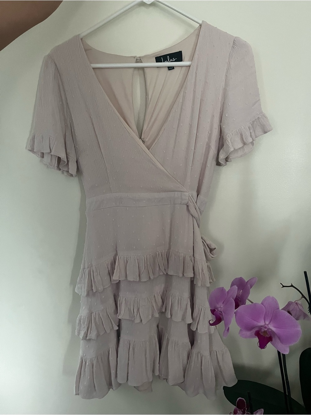 Lulu's Pale Lilac Tiered Ruffle Wrap Mini Dress